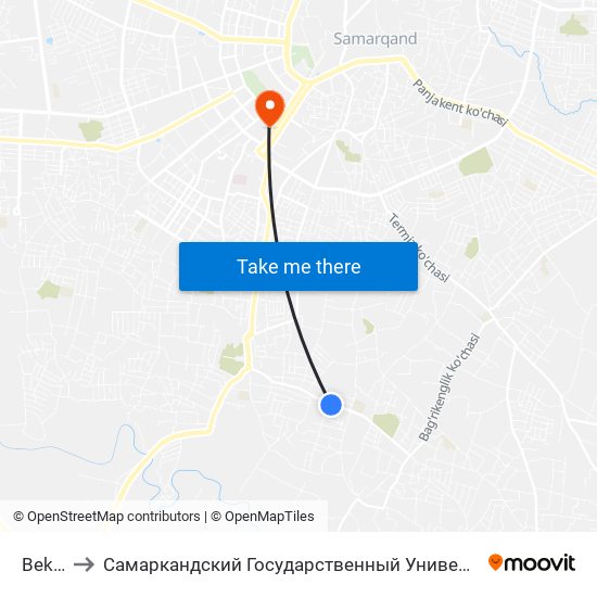 Bekat to Самаркандский Государственный Университет map