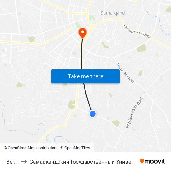 Bekat to Самаркандский Государственный Университет map