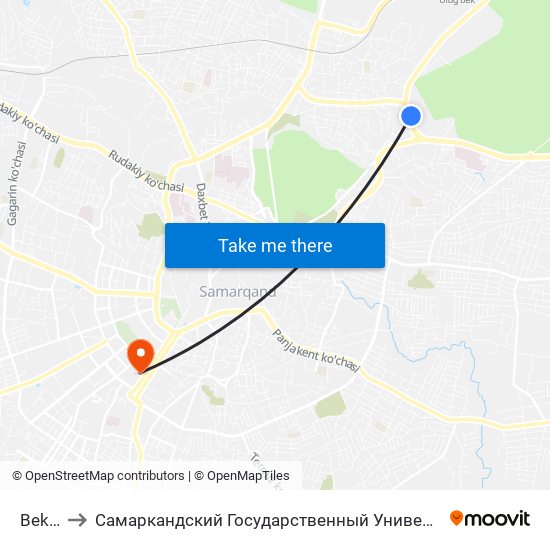 Bekat to Самаркандский Государственный Университет map