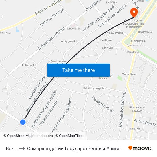 Bekat to Самаркандский Государственный Университет map