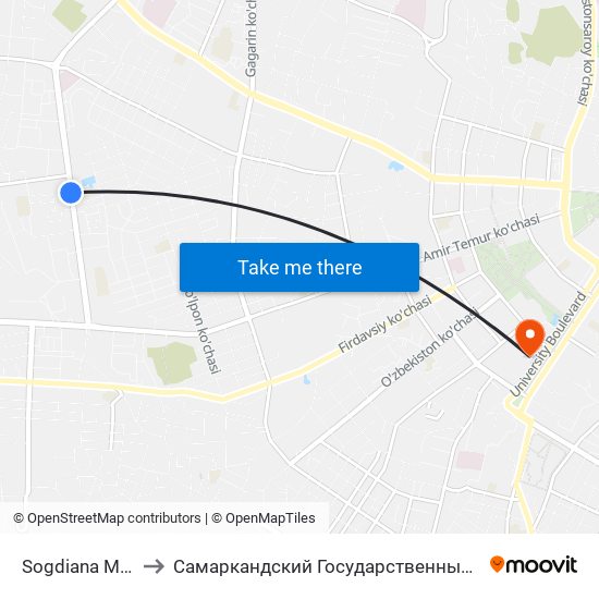 Sogdiana Maskani to Самаркандский Государственный Университет map