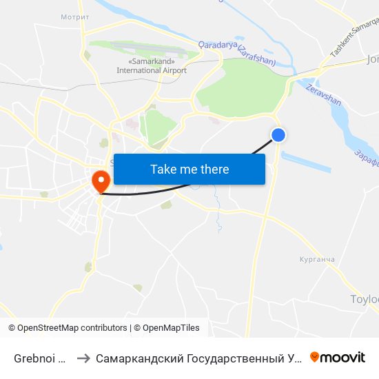 Grebnoi Kanal to Самаркандский Государственный Университет map
