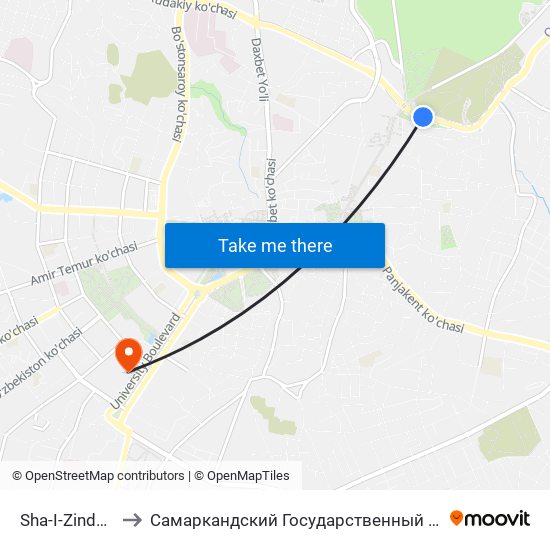 Sha-I-Zinda Park to Самаркандский Государственный Университет map
