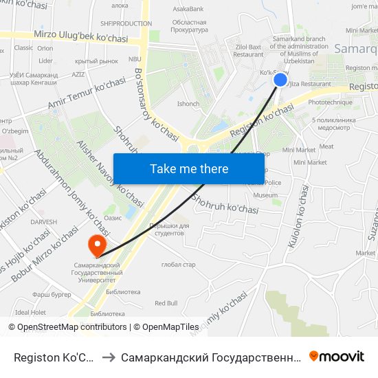 Registon Ko'Chasi, 38a to Самаркандский Государственный Университет map