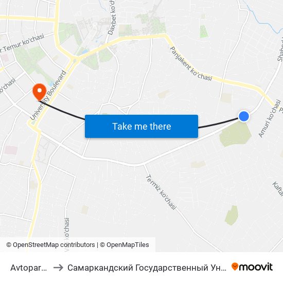 Avtopark 14 to Самаркандский Государственный Университет map