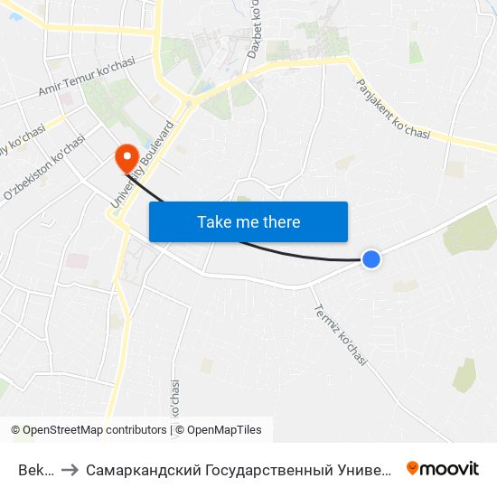 Bekat to Самаркандский Государственный Университет map