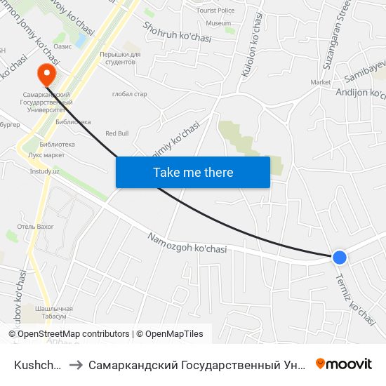 Kushchinor to Самаркандский Государственный Университет map