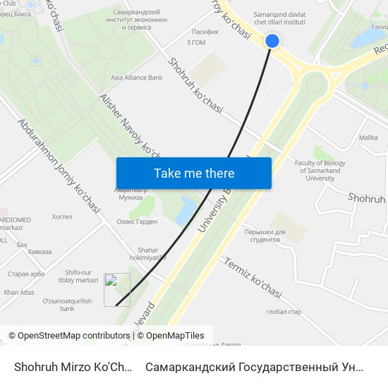 Shohruh Mirzo Ko'Chasi, 45 to Самаркандский Государственный Университет map