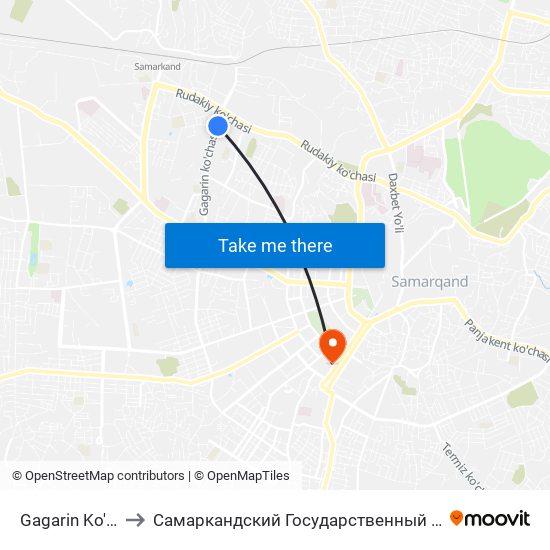 Gagarin Ko'Chasi to Самаркандский Государственный Университет map