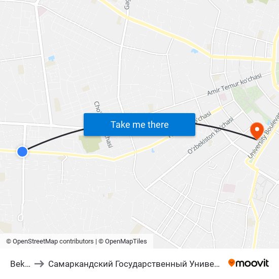 Bekat to Самаркандский Государственный Университет map