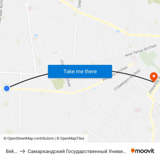 Bekat to Самаркандский Государственный Университет map