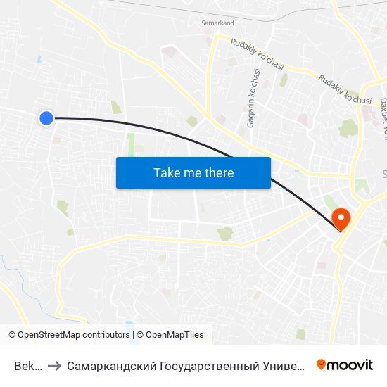 Bekat to Самаркандский Государственный Университет map