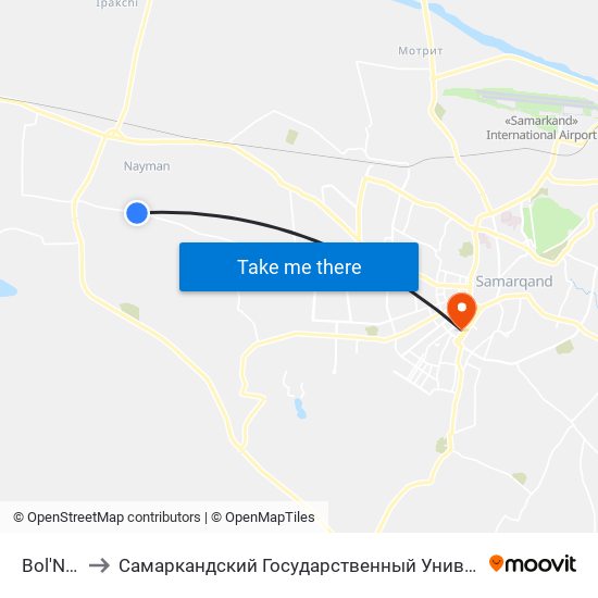 Bol'Nica to Самаркандский Государственный Университет map