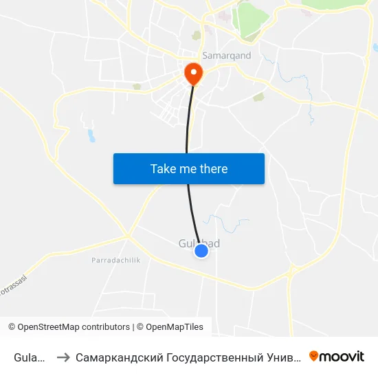 Gulabad to Самаркандский Государственный Университет map