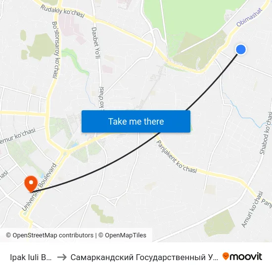 Ipak Iuli Bozori to Самаркандский Государственный Университет map