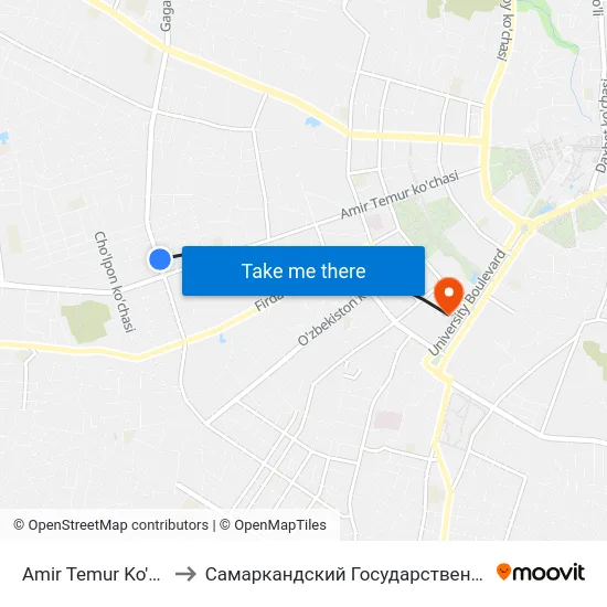 Amir Temur Ko'Chasi, 124 to Самаркандский Государственный Университет map