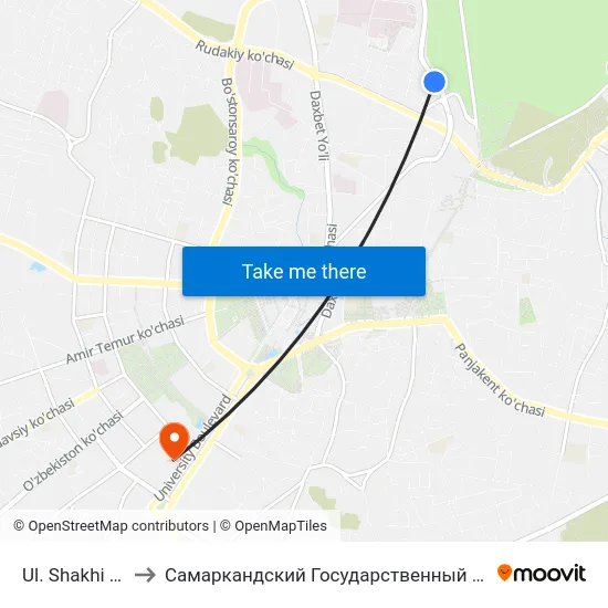 Ul. Shakhi Zinda to Самаркандский Государственный Университет map