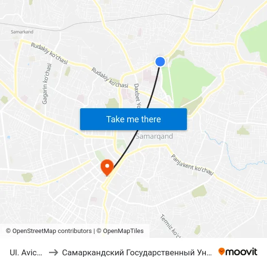 Ul. Avicenni to Самаркандский Государственный Университет map