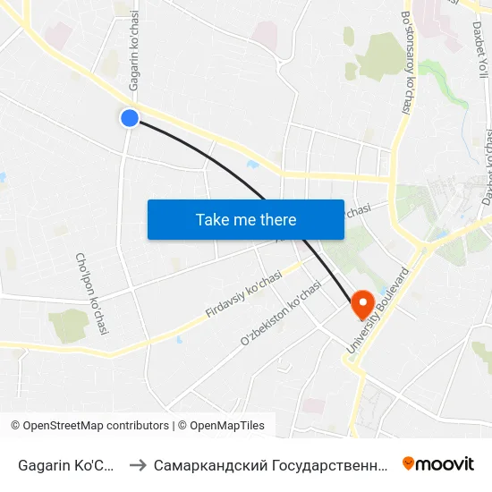 Gagarin Ko'Chasi, 95a to Самаркандский Государственный Университет map