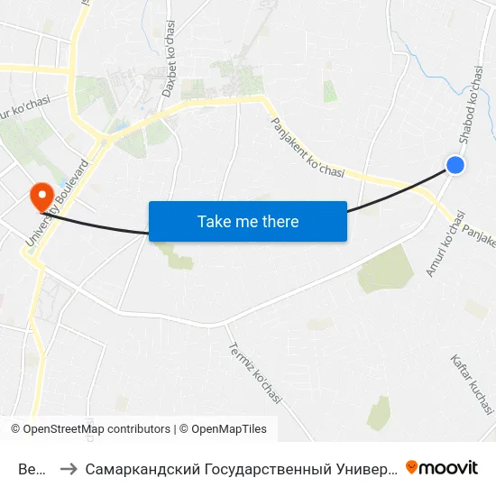 Bekat to Самаркандский Государственный Университет map