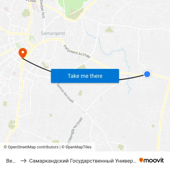 Bekat to Самаркандский Государственный Университет map