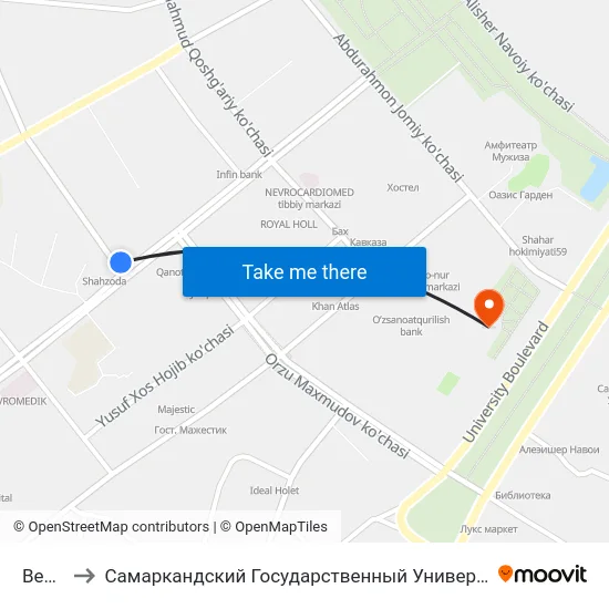 Bekat to Самаркандский Государственный Университет map