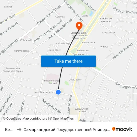 Bekat to Самаркандский Государственный Университет map