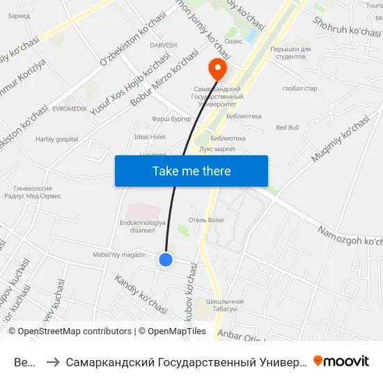 Bekat to Самаркандский Государственный Университет map