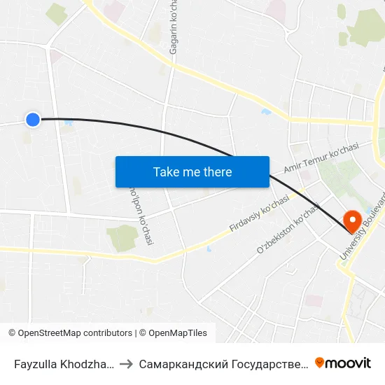 Fayzulla Khodzhayev Street, 4 to Самаркандский Государственный Университет map