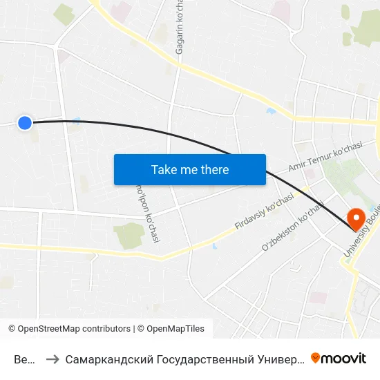 Bekat to Самаркандский Государственный Университет map