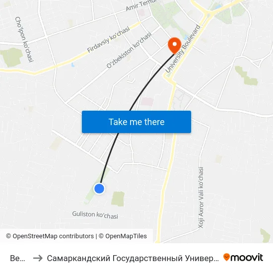Bekat to Самаркандский Государственный Университет map