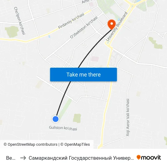 Bekat to Самаркандский Государственный Университет map