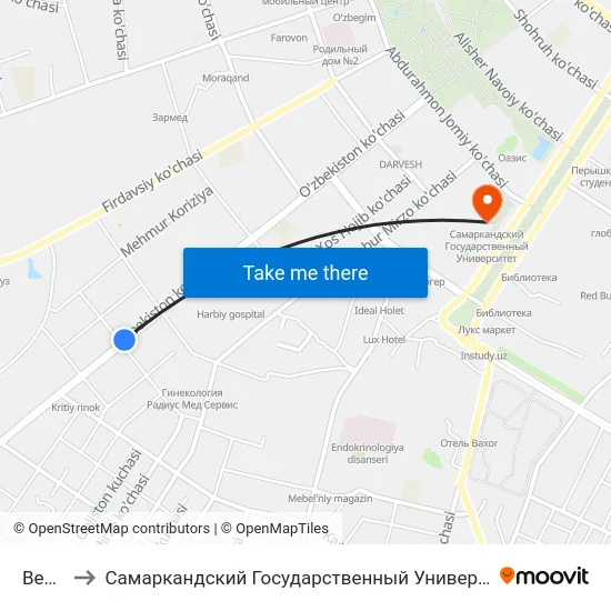Bekat to Самаркандский Государственный Университет map