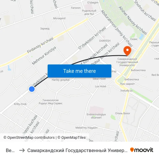 Bekat to Самаркандский Государственный Университет map
