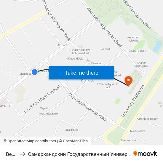 Bekat to Самаркандский Государственный Университет map