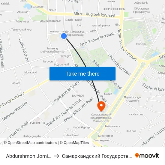 Abdurahmon Jomiy Ko'Chasi, 45 to Самаркандский Государственный Университет map