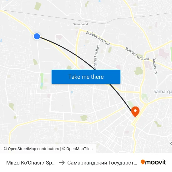 Mirzo Ko'Chasi  / Spitamen Ko'Chasi to Самаркандский Государственный Университет map