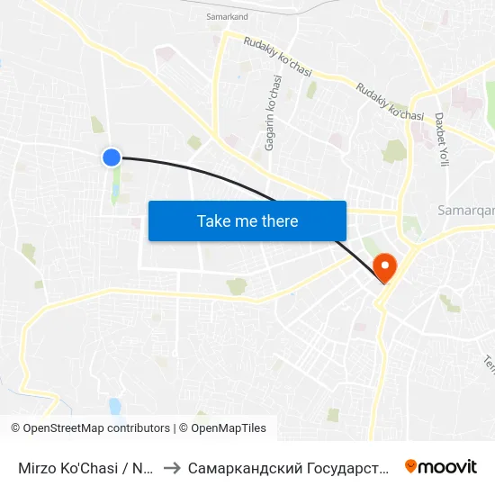 Mirzo Ko'Chasi / Narpay Ko'Chasi to Самаркандский Государственный Университет map