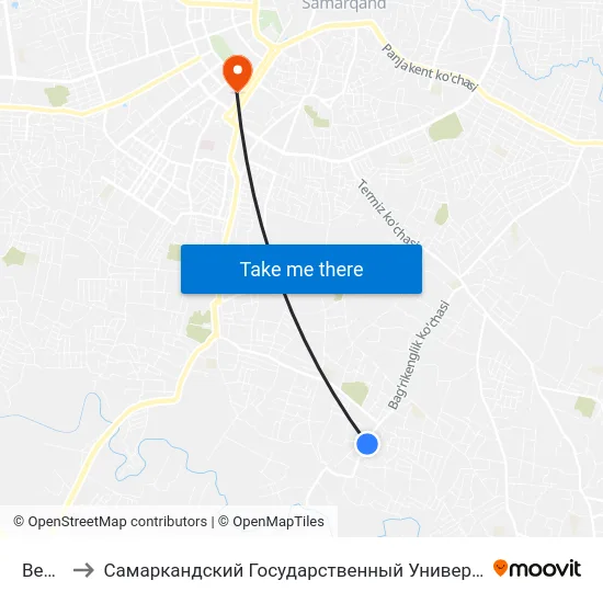 Bekat to Самаркандский Государственный Университет map
