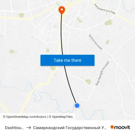 Dashtisukhta to Самаркандский Государственный Университет map