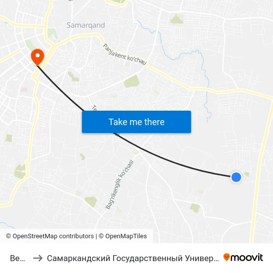 Bekat to Самаркандский Государственный Университет map