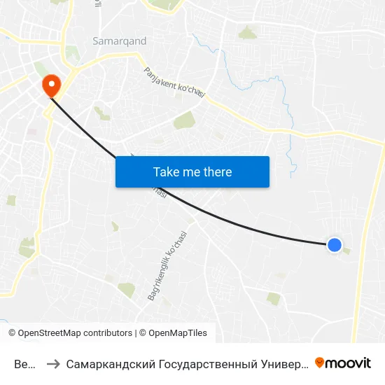 Bekat to Самаркандский Государственный Университет map