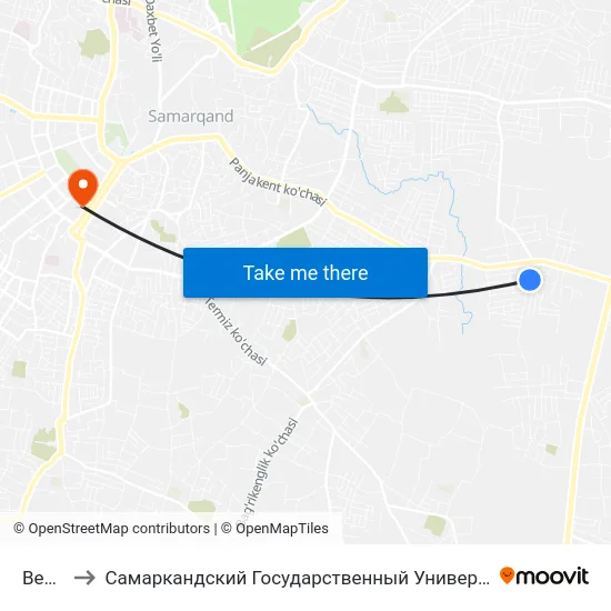 Bekat to Самаркандский Государственный Университет map
