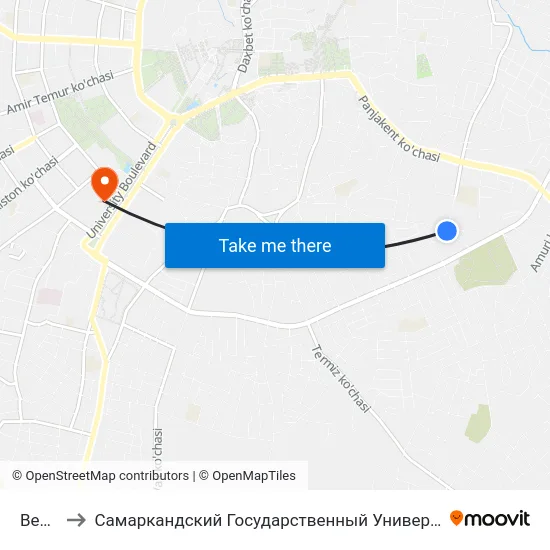 Bekat to Самаркандский Государственный Университет map