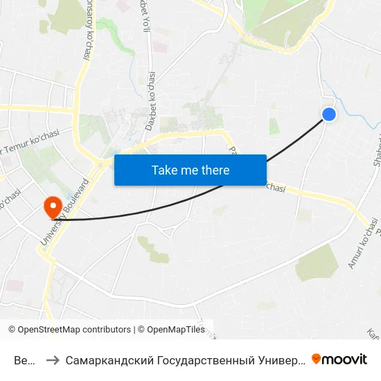 Bekat to Самаркандский Государственный Университет map