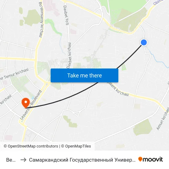 Bekat to Самаркандский Государственный Университет map