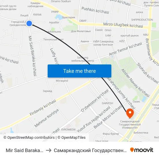 Mir Said Baraka Street, 21 to Самаркандский Государственный Университет map