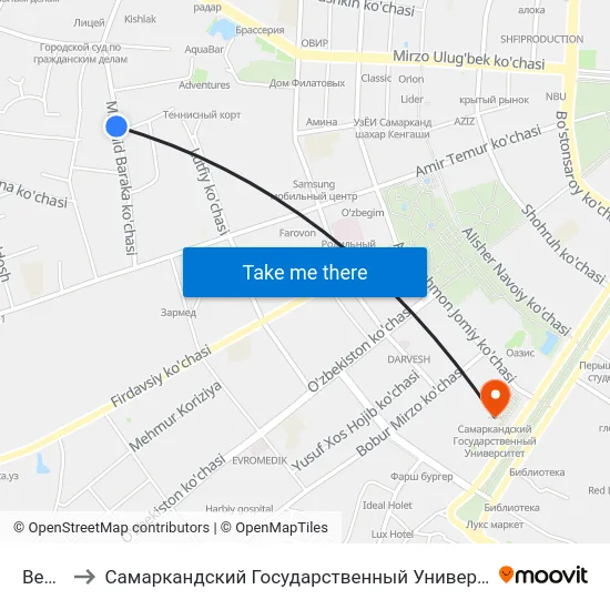 Bekat to Самаркандский Государственный Университет map