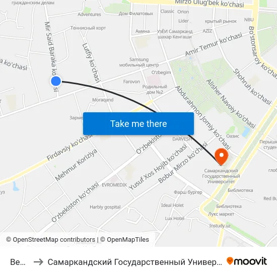 Bekat to Самаркандский Государственный Университет map