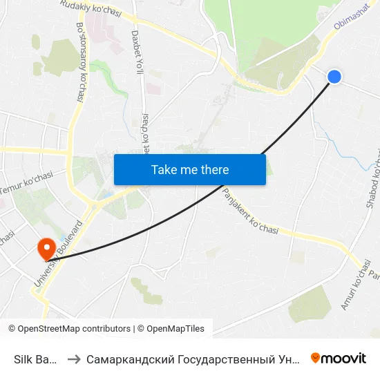 Silk Bazaar to Самаркандский Государственный Университет map